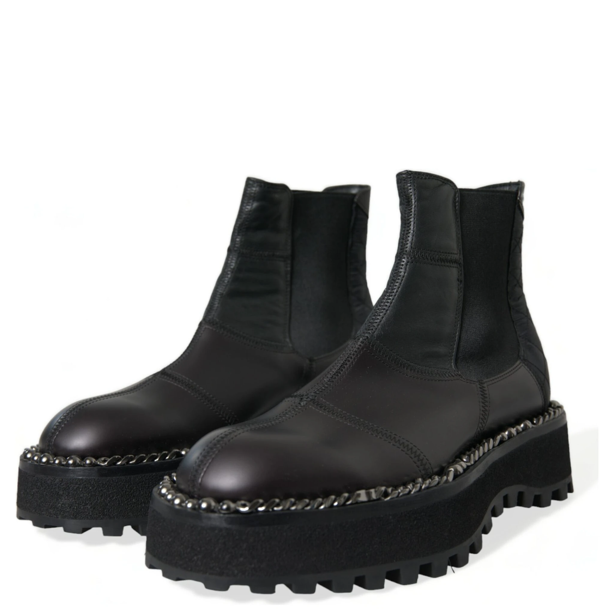Black Leather Slip On Stretch Chelsea Boots Shoes