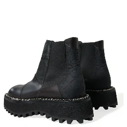 Black Leather Slip On Stretch Chelsea Boots Shoes