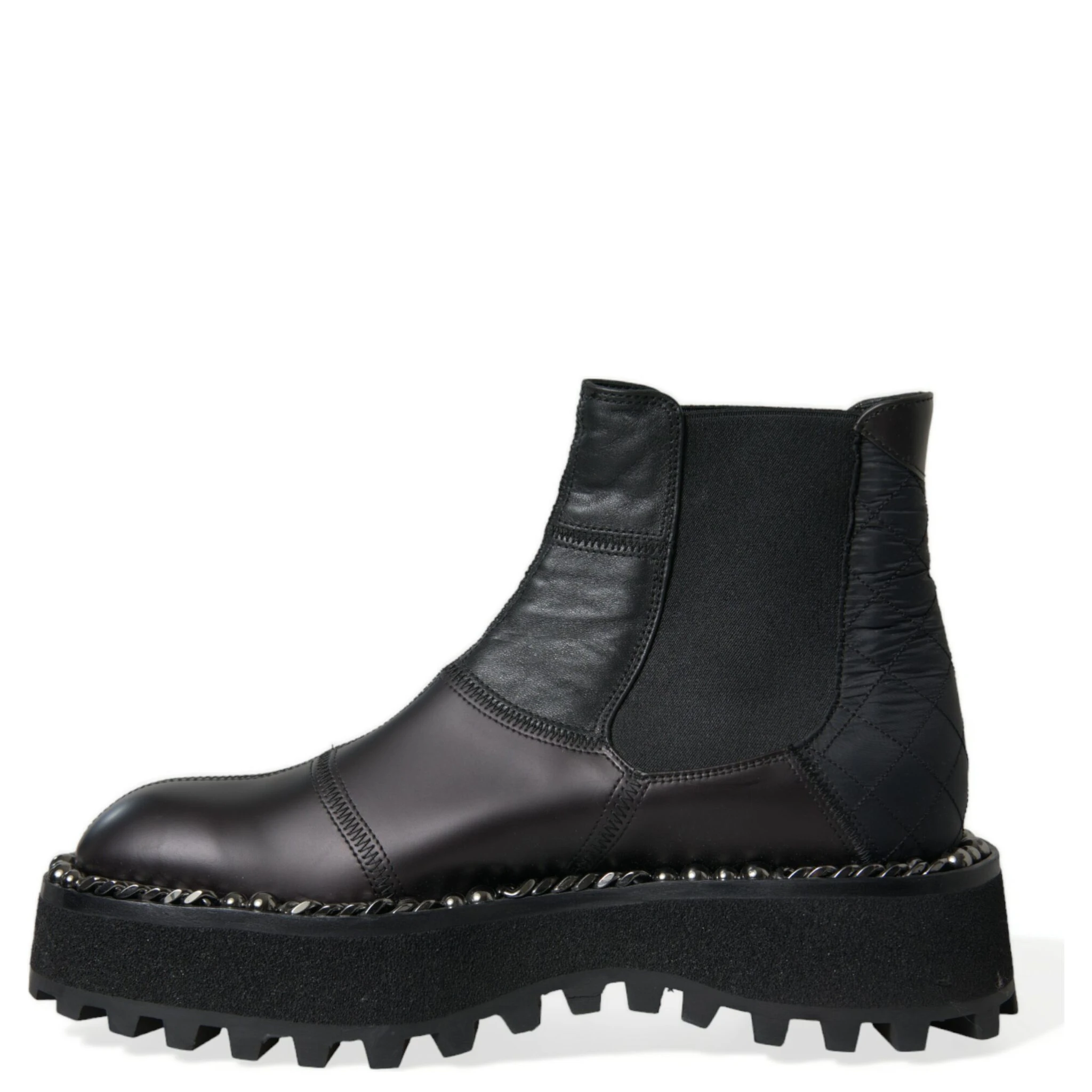 Black Leather Slip On Stretch Chelsea Boots Shoes