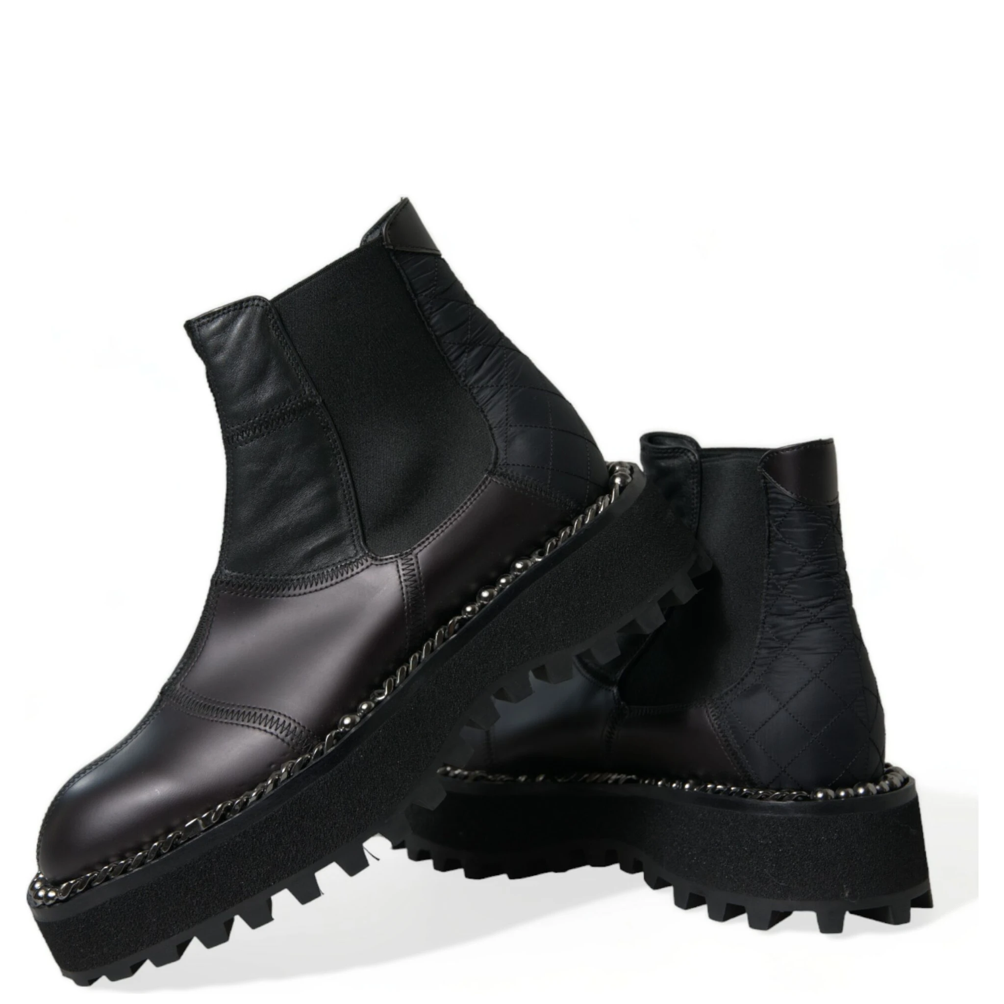 Black Leather Slip On Stretch Chelsea Boots Shoes