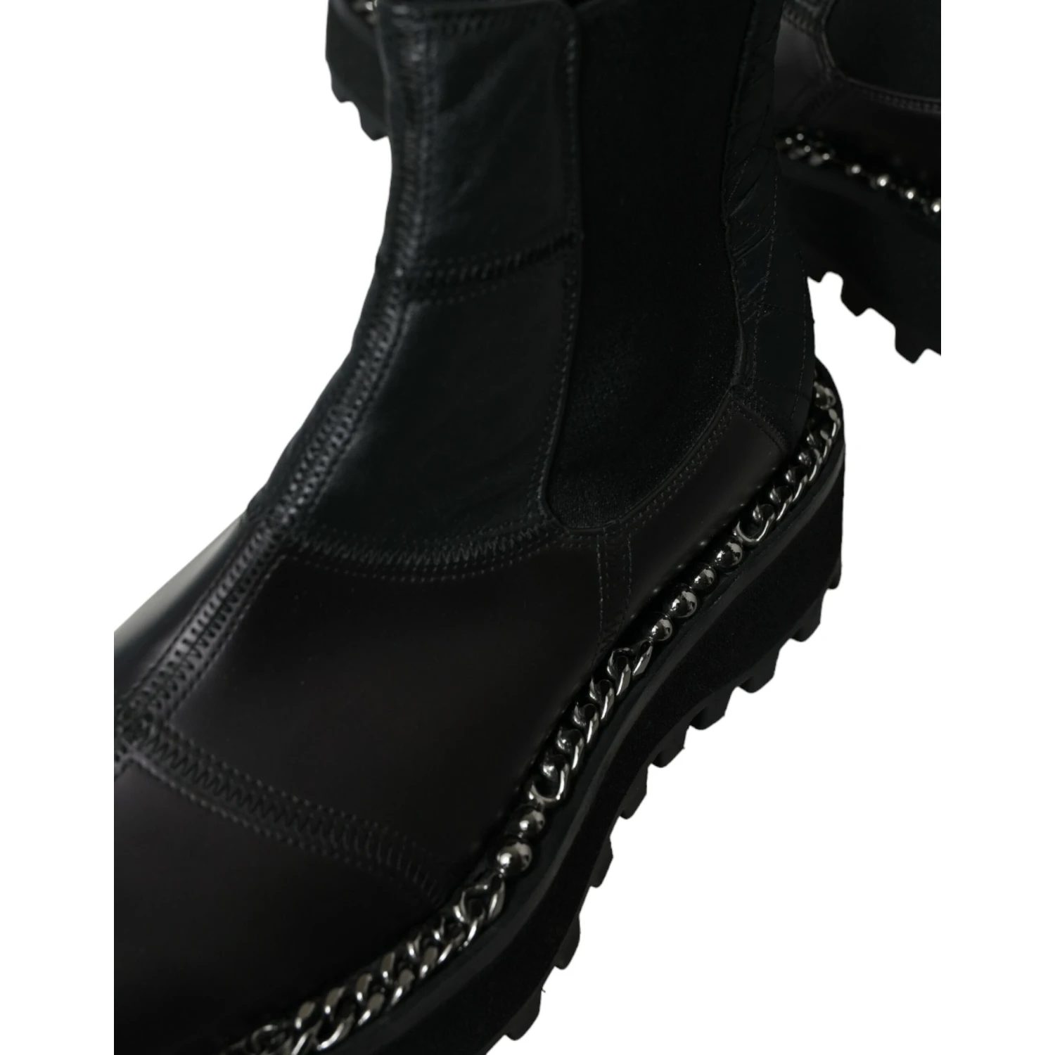 Black Leather Slip On Stretch Chelsea Boots Shoes