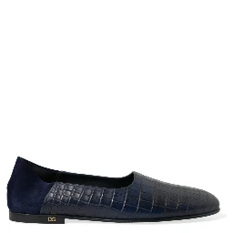 Blue Crocodile Leather Loafers Slip On Shoes