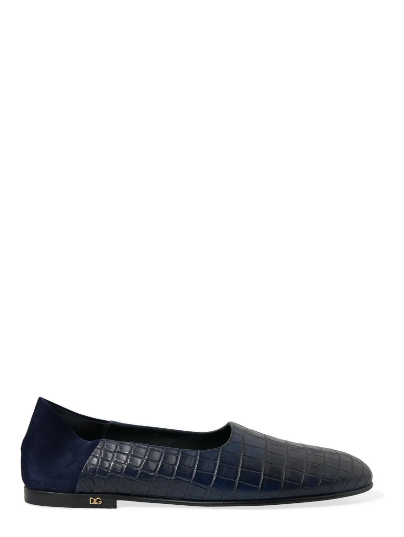 Blue Crocodile Leather Loafers Slip On Shoes