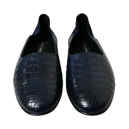 Blue Crocodile Leather Loafers Slip On Shoes