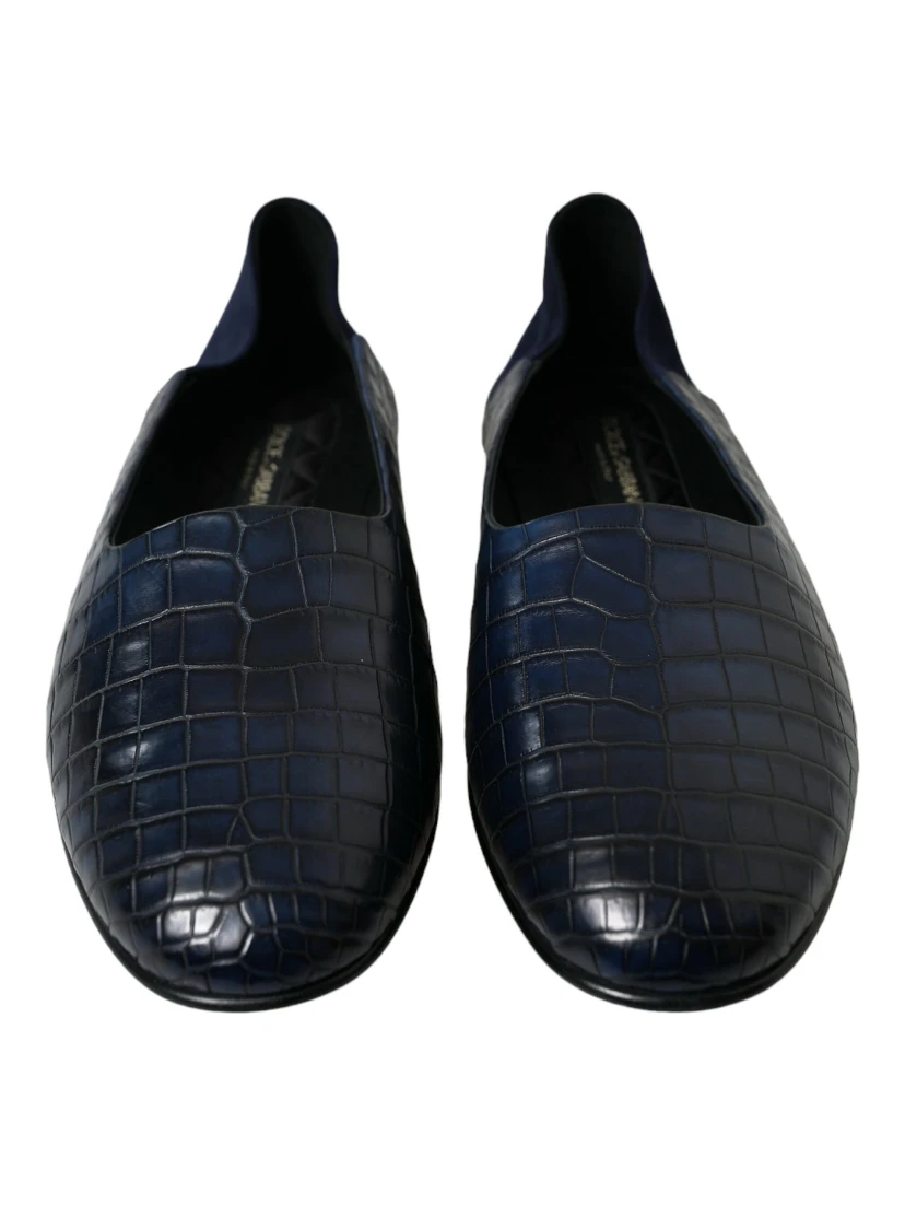 Blue Crocodile Leather Loafers Slip On Shoes