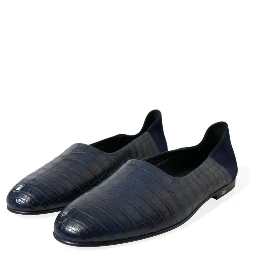 Blue Crocodile Leather Loafers Slip On Shoes