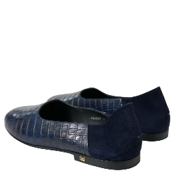 Blue Crocodile Leather Loafers Slip On Shoes