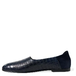 Blue Crocodile Leather Loafers Slip On Shoes