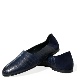 Blue Crocodile Leather Loafers Slip On Shoes