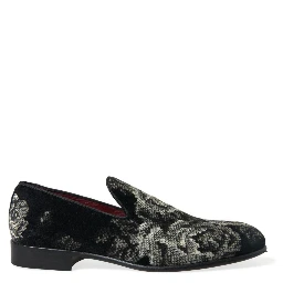 Black Floral Slippers Men Loafers Dress Shoes