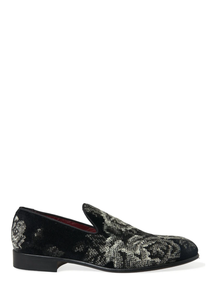 Black Floral Slippers Men Loafers Dress Shoes