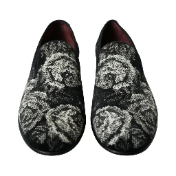 Black Floral Slippers Men Loafers Dress Shoes