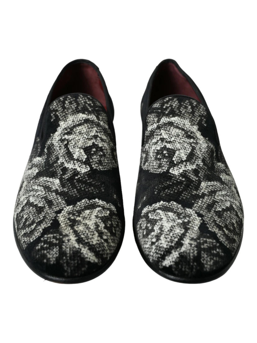 Black Floral Slippers Men Loafers Dress Shoes