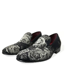 Black Floral Slippers Men Loafers Dress Shoes
