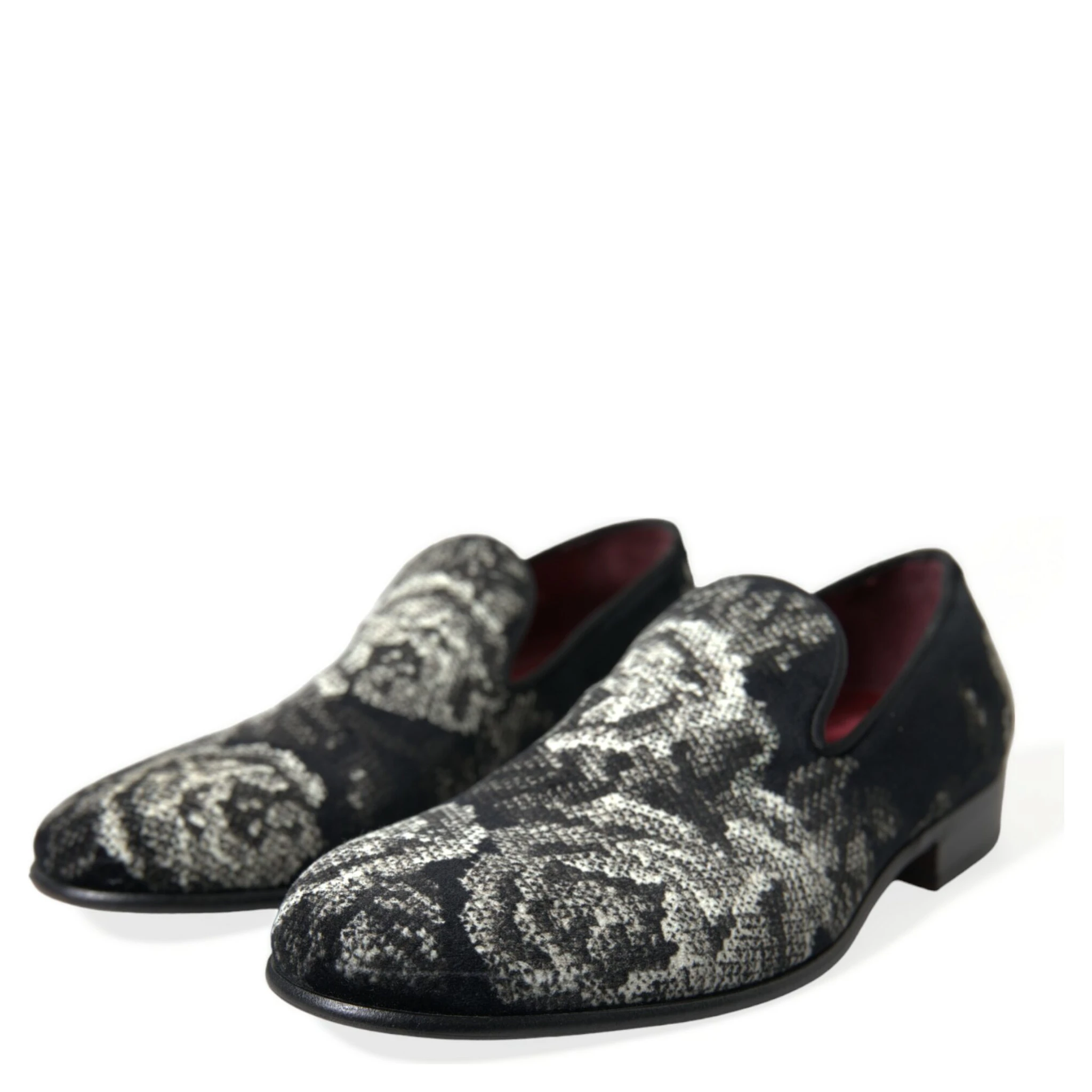Black Floral Slippers Men Loafers Dress Shoes