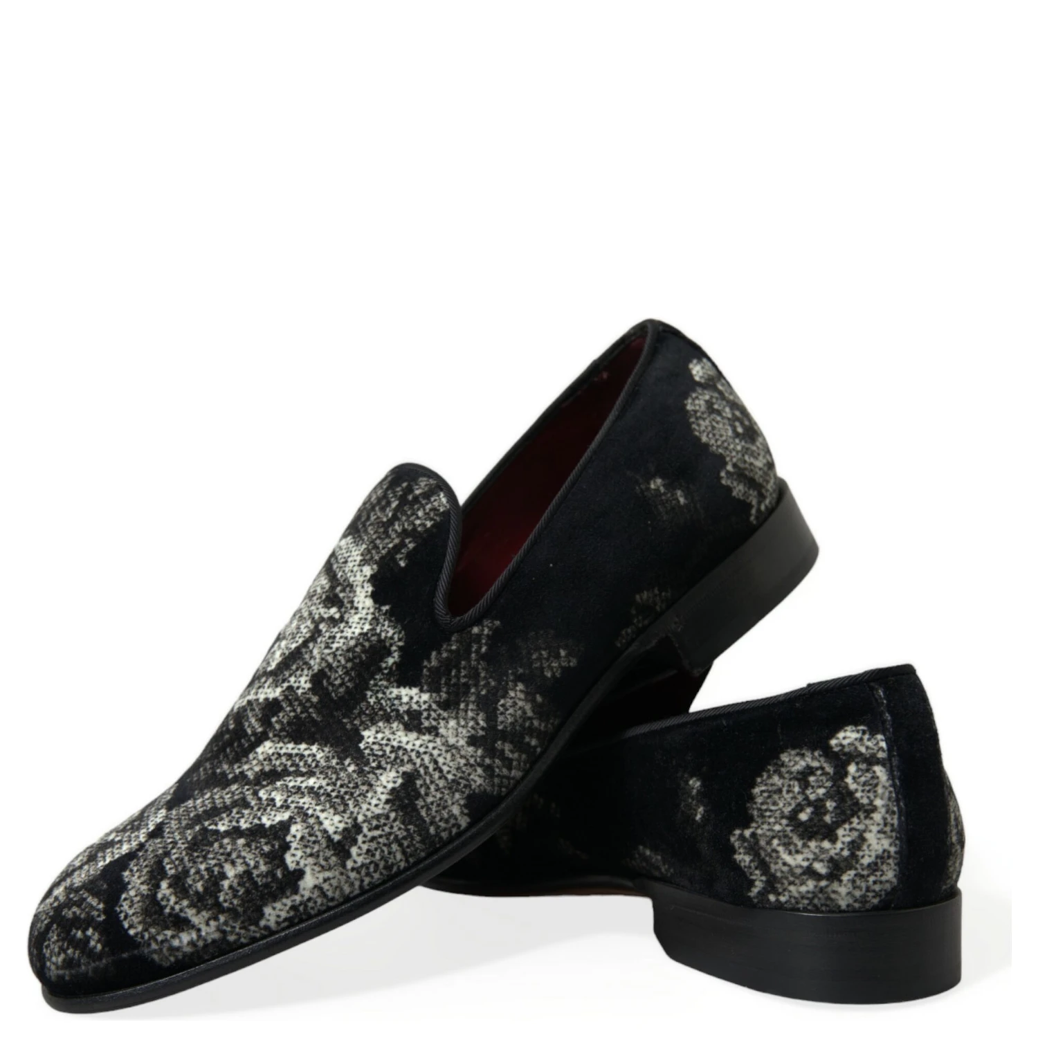 Black Floral Slippers Men Loafers Dress Shoes