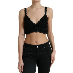 Black Cotton Bustier Cropped Crochet Tank Top
