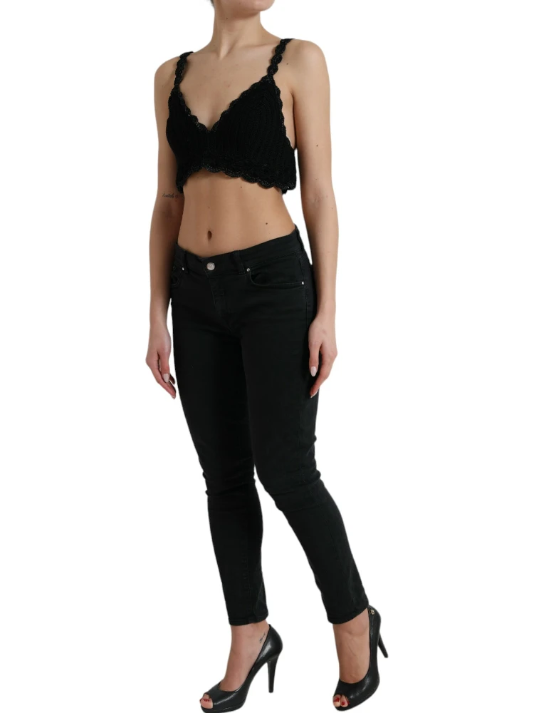 Black Cotton Bustier Cropped Crochet Tank Top alternative