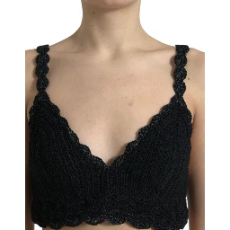 Black Cotton Bustier Cropped Crochet Tank Top