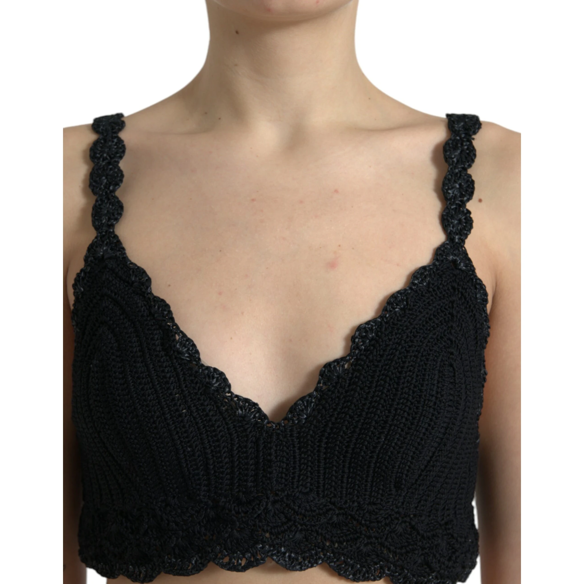 Black Cotton Bustier Cropped Crochet Tank Top