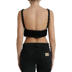 Black Cotton Bustier Cropped Crochet Tank Top