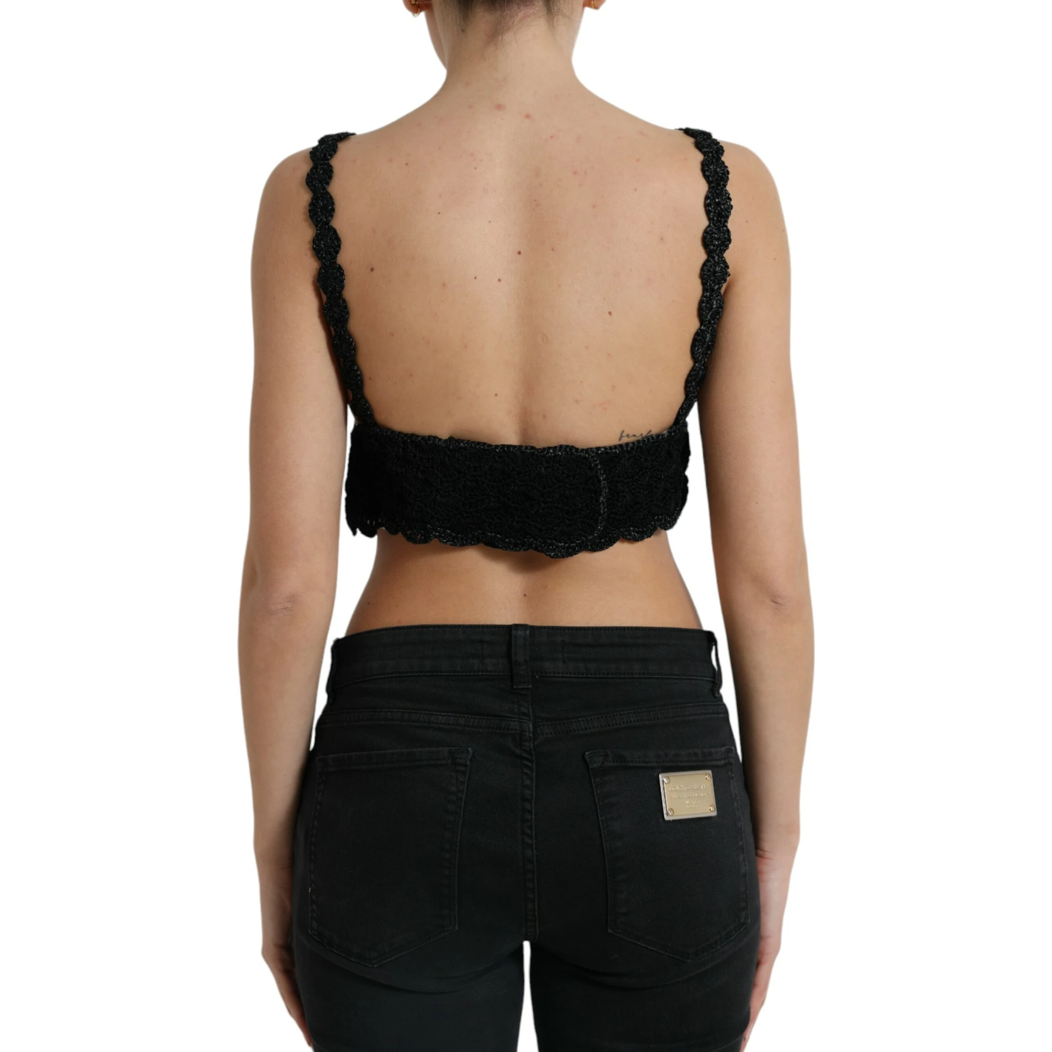 Black Cotton Bustier Cropped Crochet Tank Top