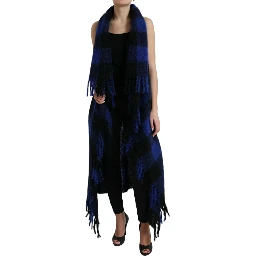 Black Blue Buffalo Check Poncho Coat Sweater
