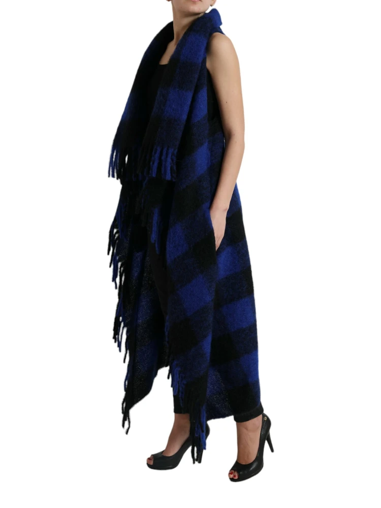 Black Blue Buffalo Check Poncho Coat Sweater alternative