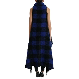 Black Blue Buffalo Check Poncho Coat Sweater