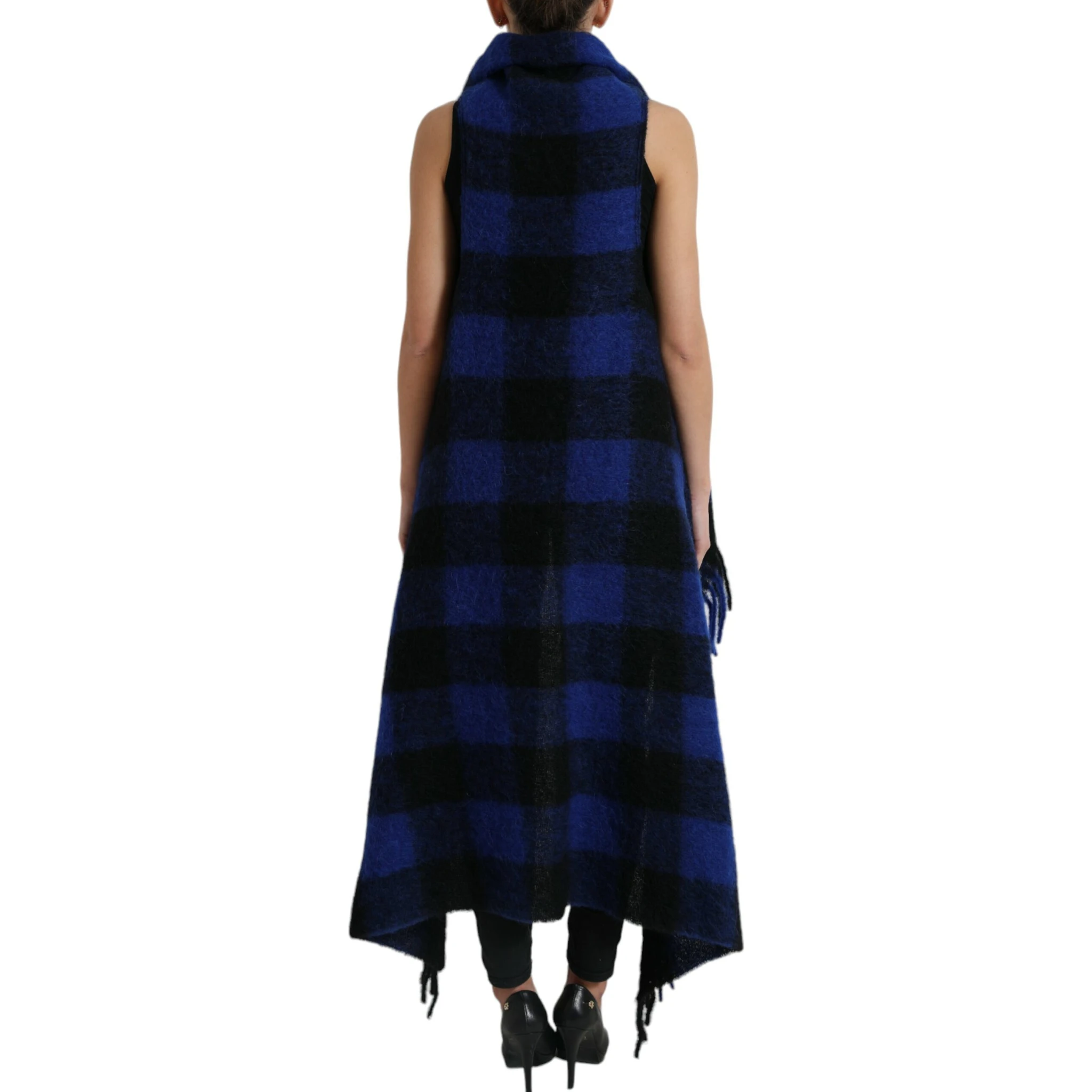 Black Blue Buffalo Check Poncho Coat Sweater