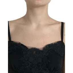 Black Silk Stretch Lace Sleeveless Tank Top