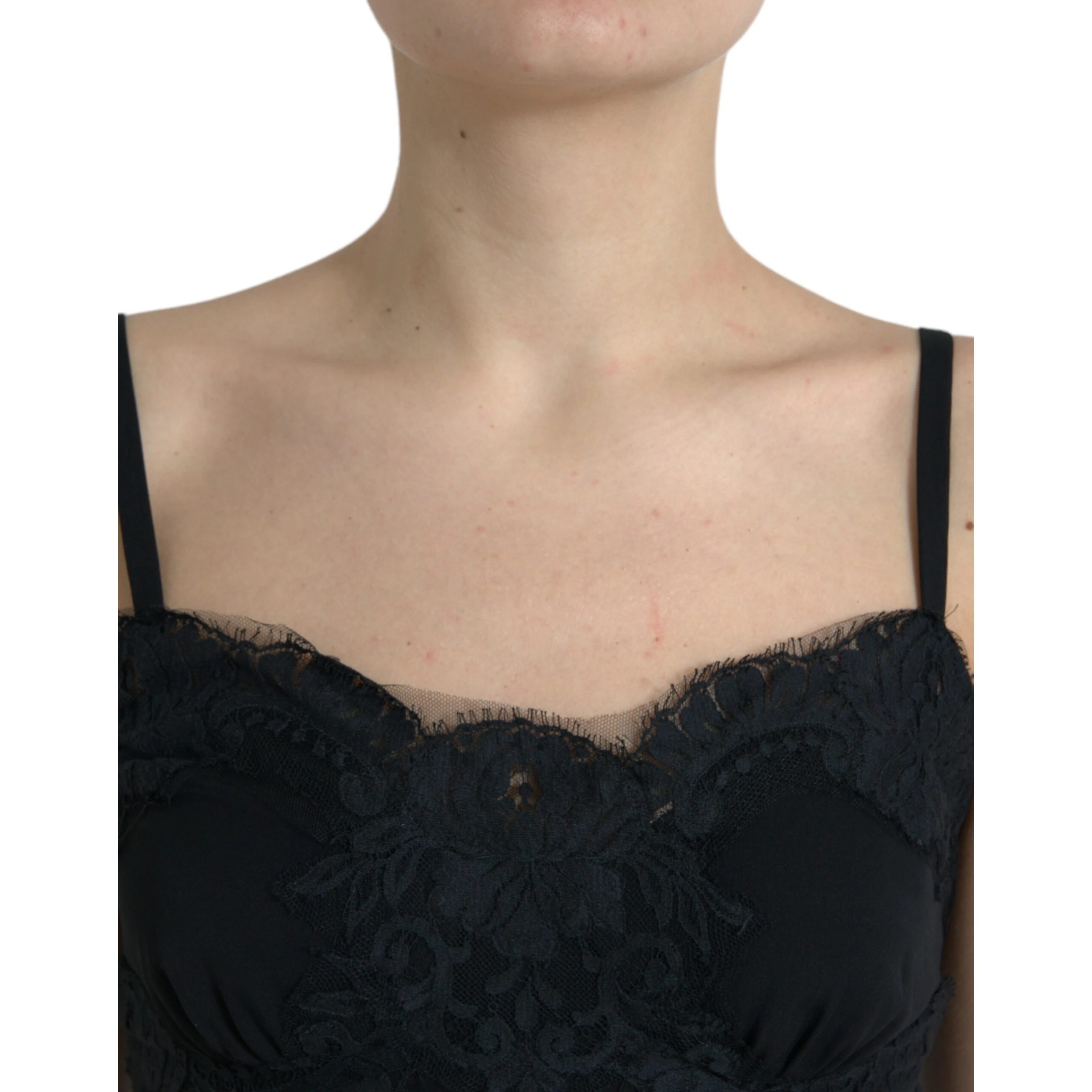 Black Silk Stretch Lace Sleeveless Tank Top