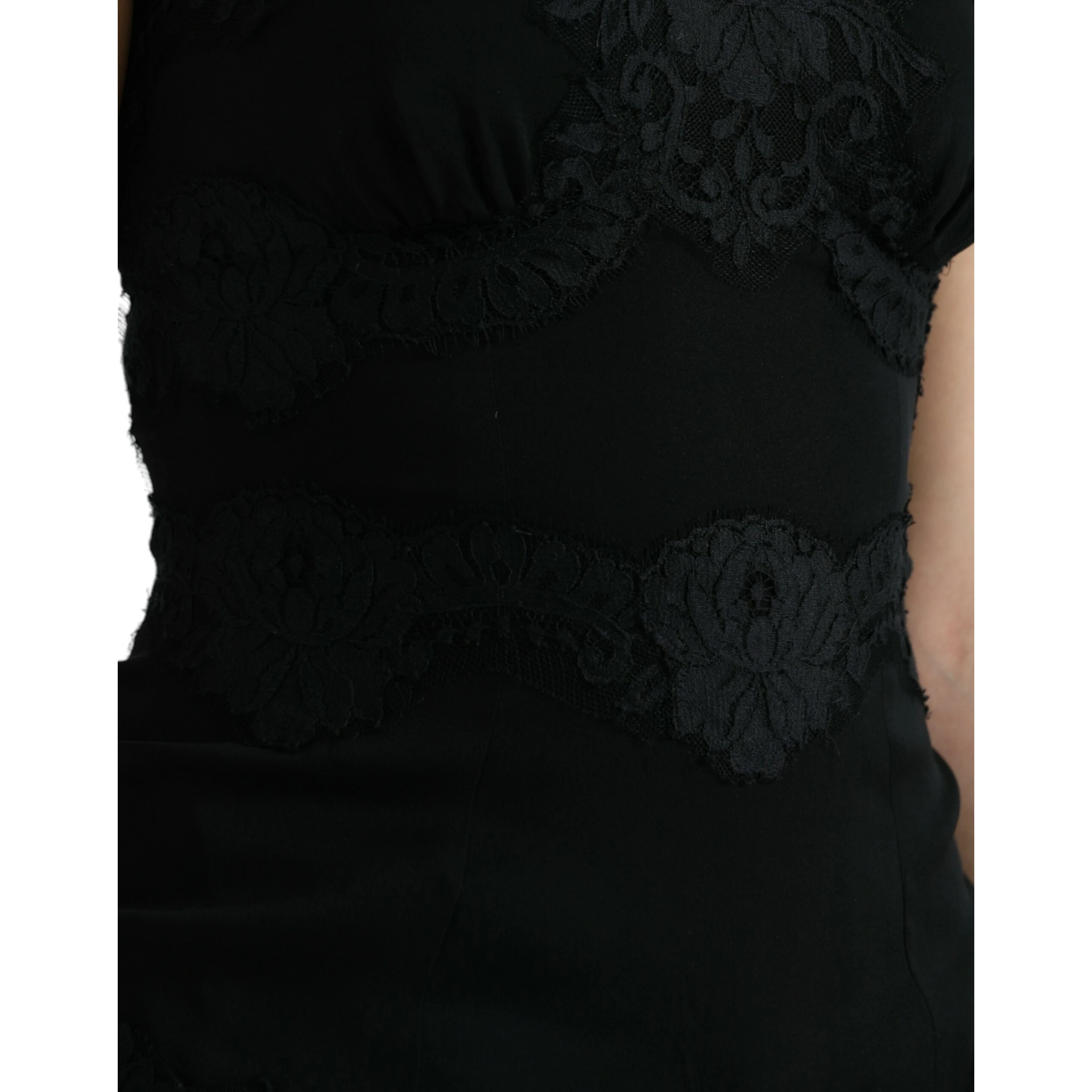 Black Silk Stretch Lace Sleeveless Tank Top