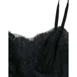 Black Silk Stretch Lace Sleeveless Tank Top
