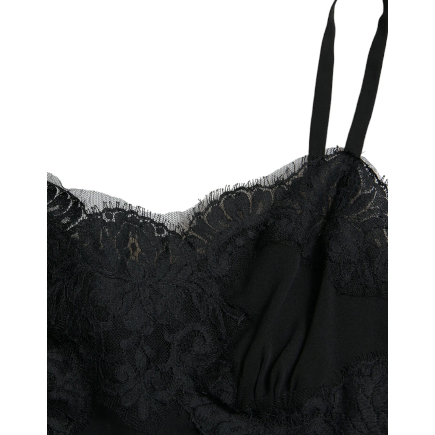 Black Silk Stretch Lace Sleeveless Tank Top