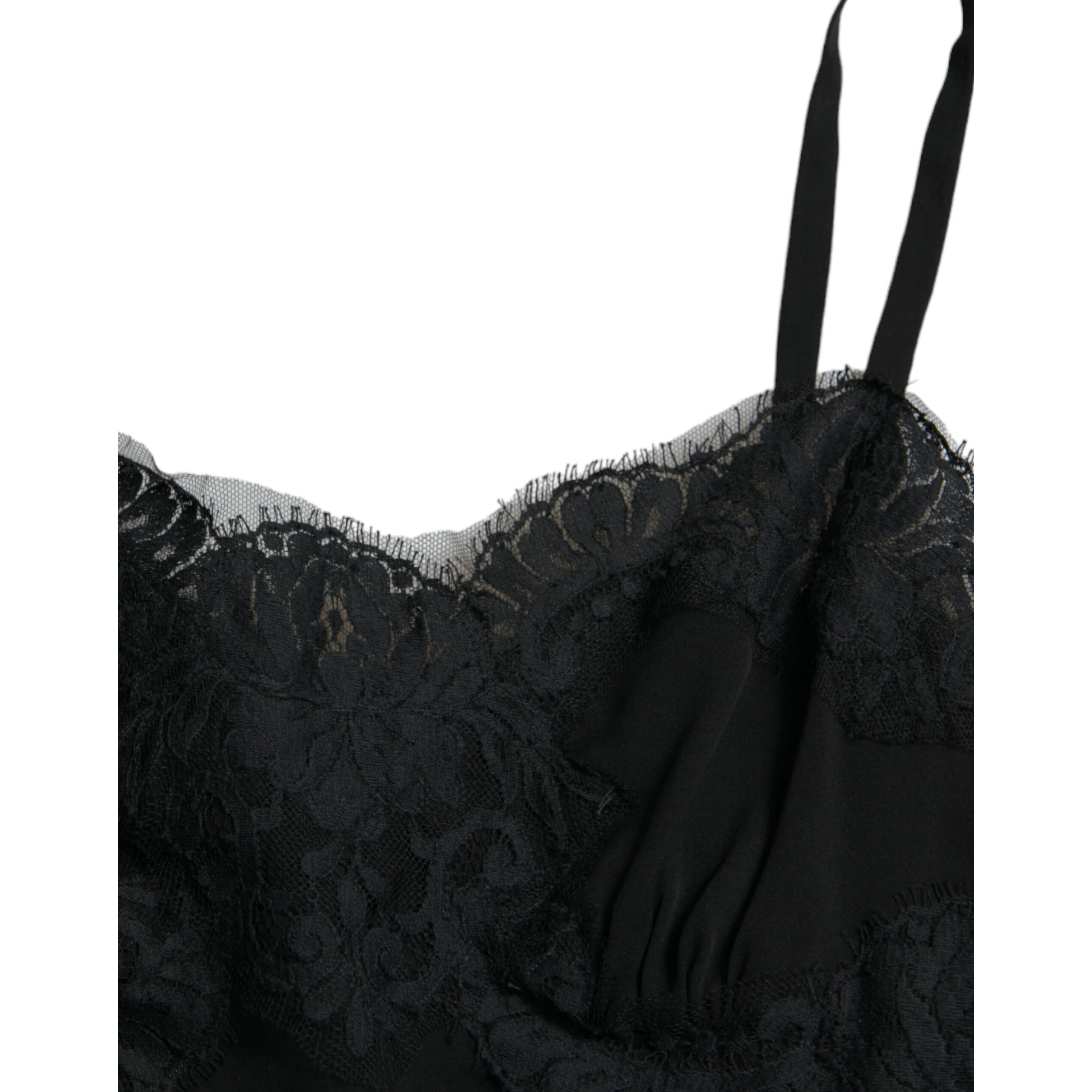 Black Silk Stretch Lace Sleeveless Tank Top