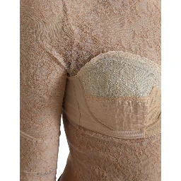 Beige Nylon Floral Lace Bustier Cropped Top