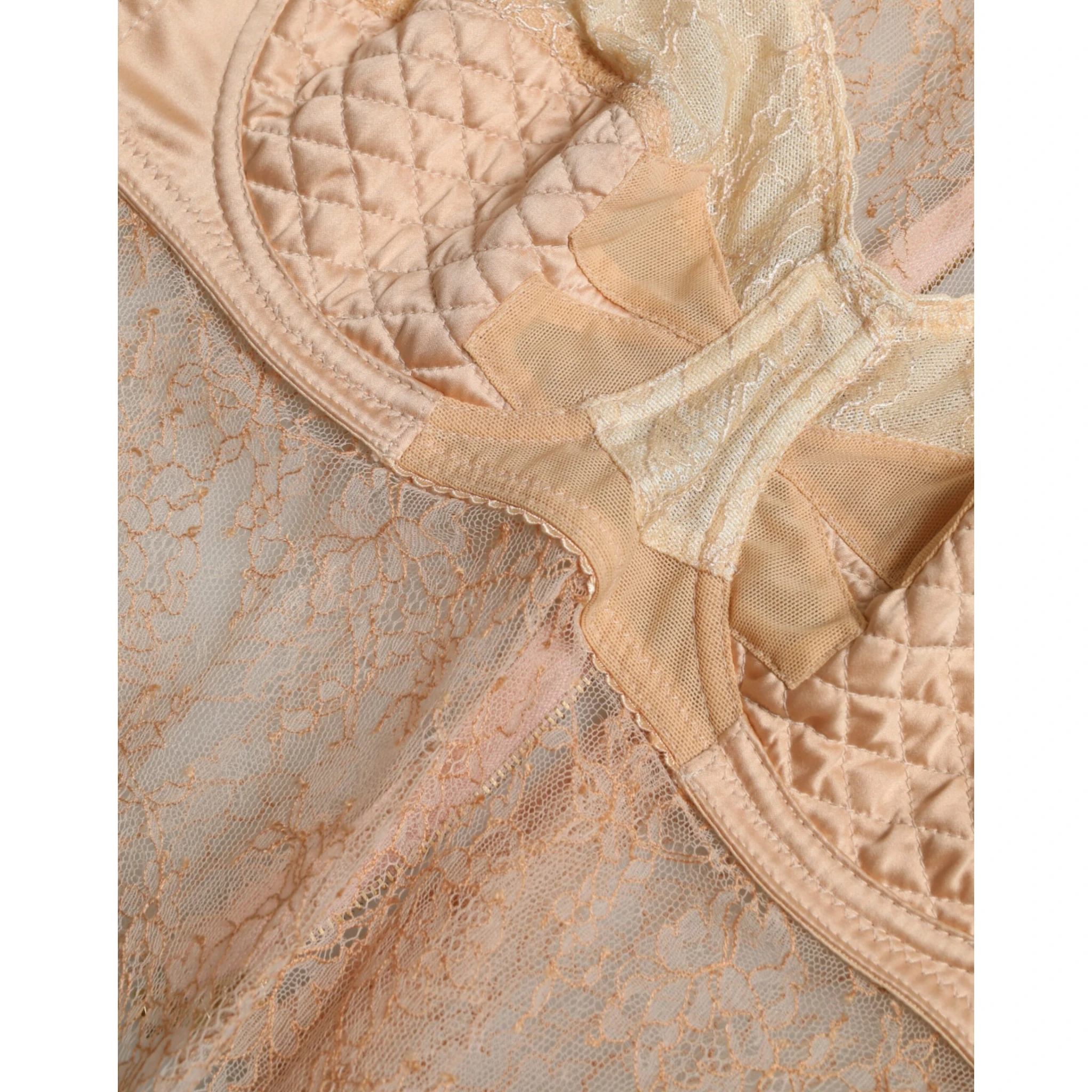 Beige Nylon Floral Lace Bustier Cropped Top