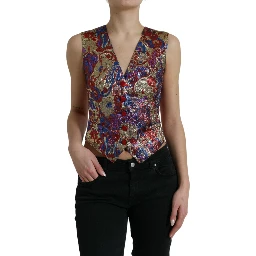 Multicolor Jacquard Button Waistcoat Vest Top
