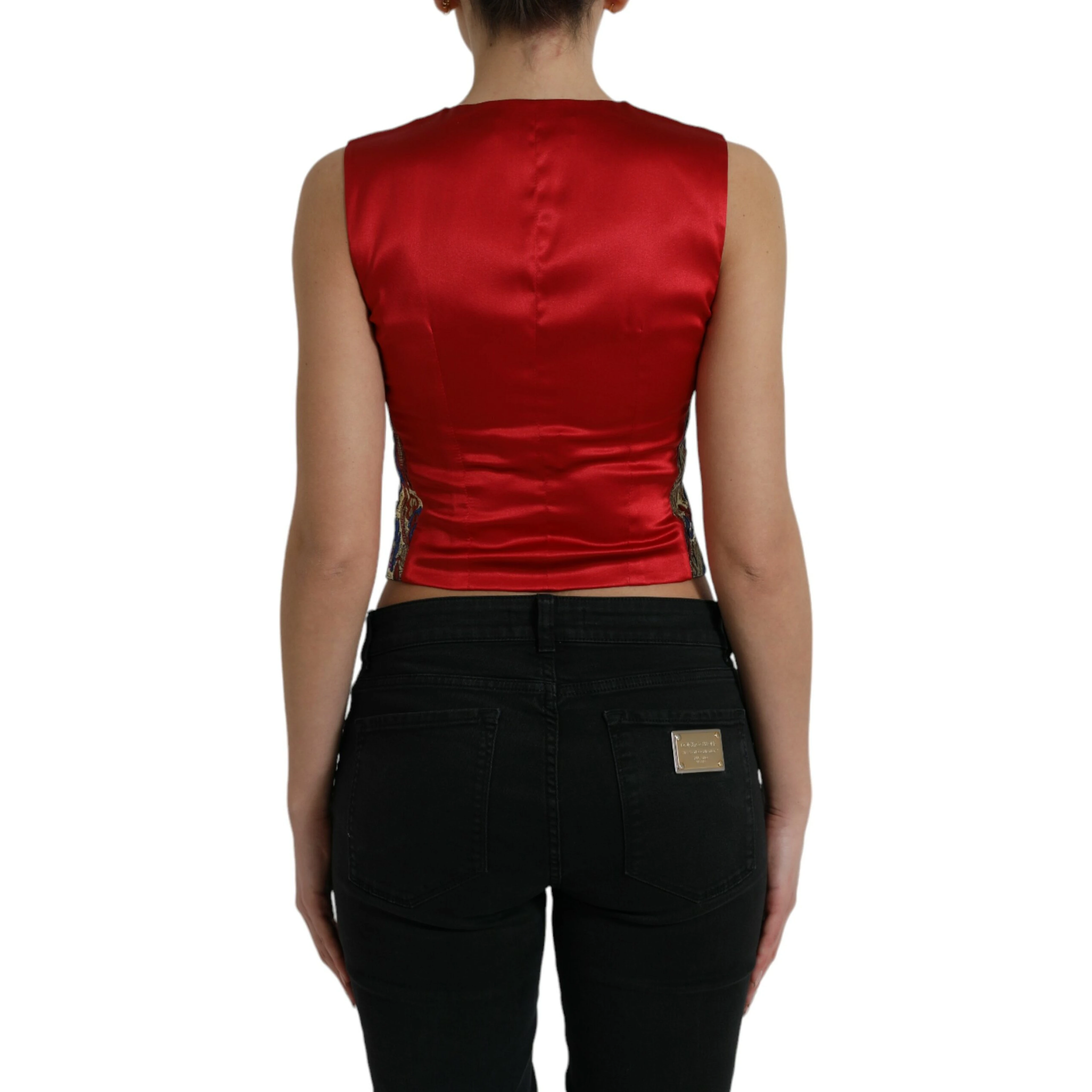 Multicolor Jacquard Button Waistcoat Vest Top