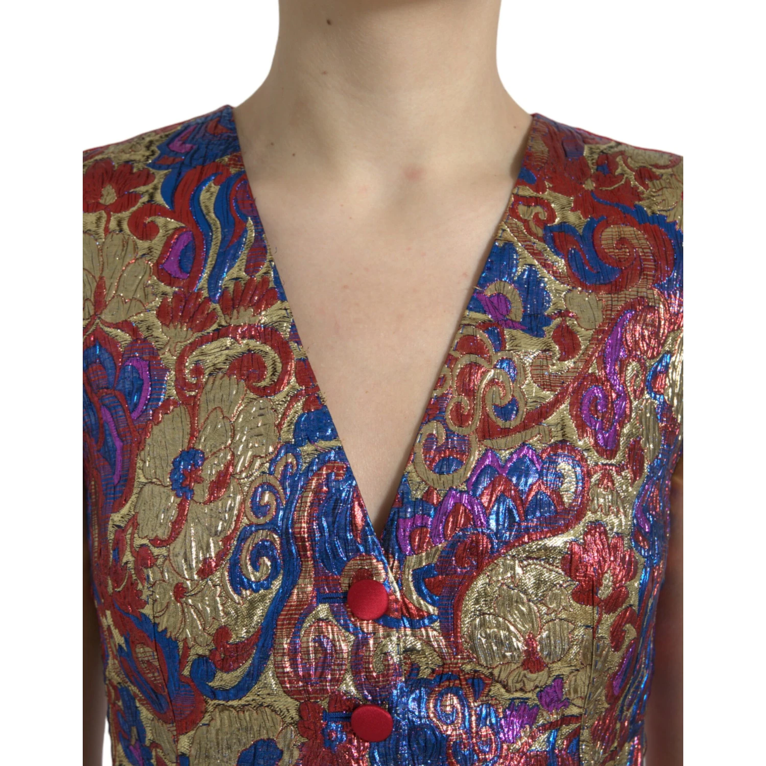 Multicolor Jacquard Button Waistcoat Vest Top