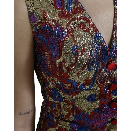 Multicolor Jacquard Button Waistcoat Vest Top