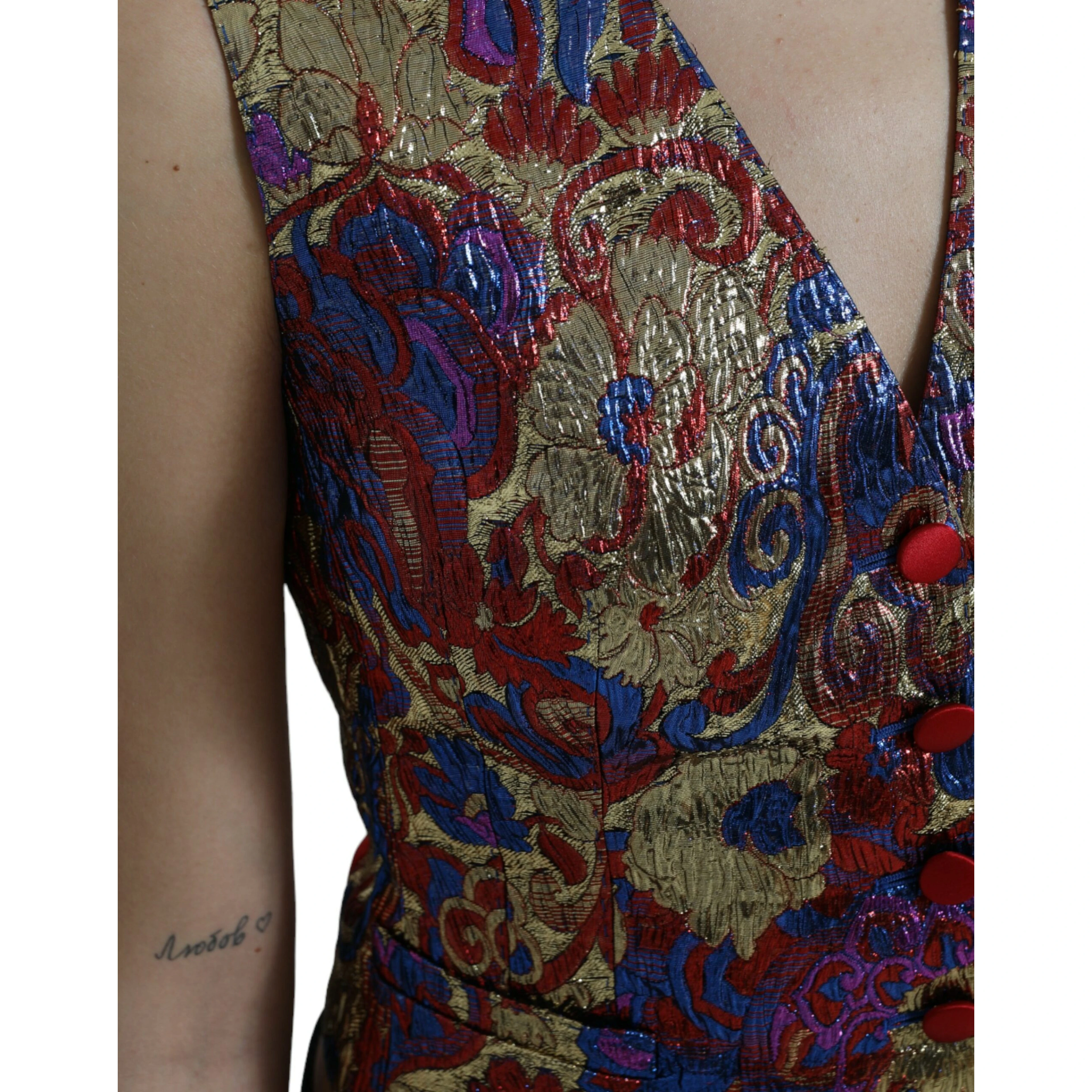 Multicolor Jacquard Button Waistcoat Vest Top