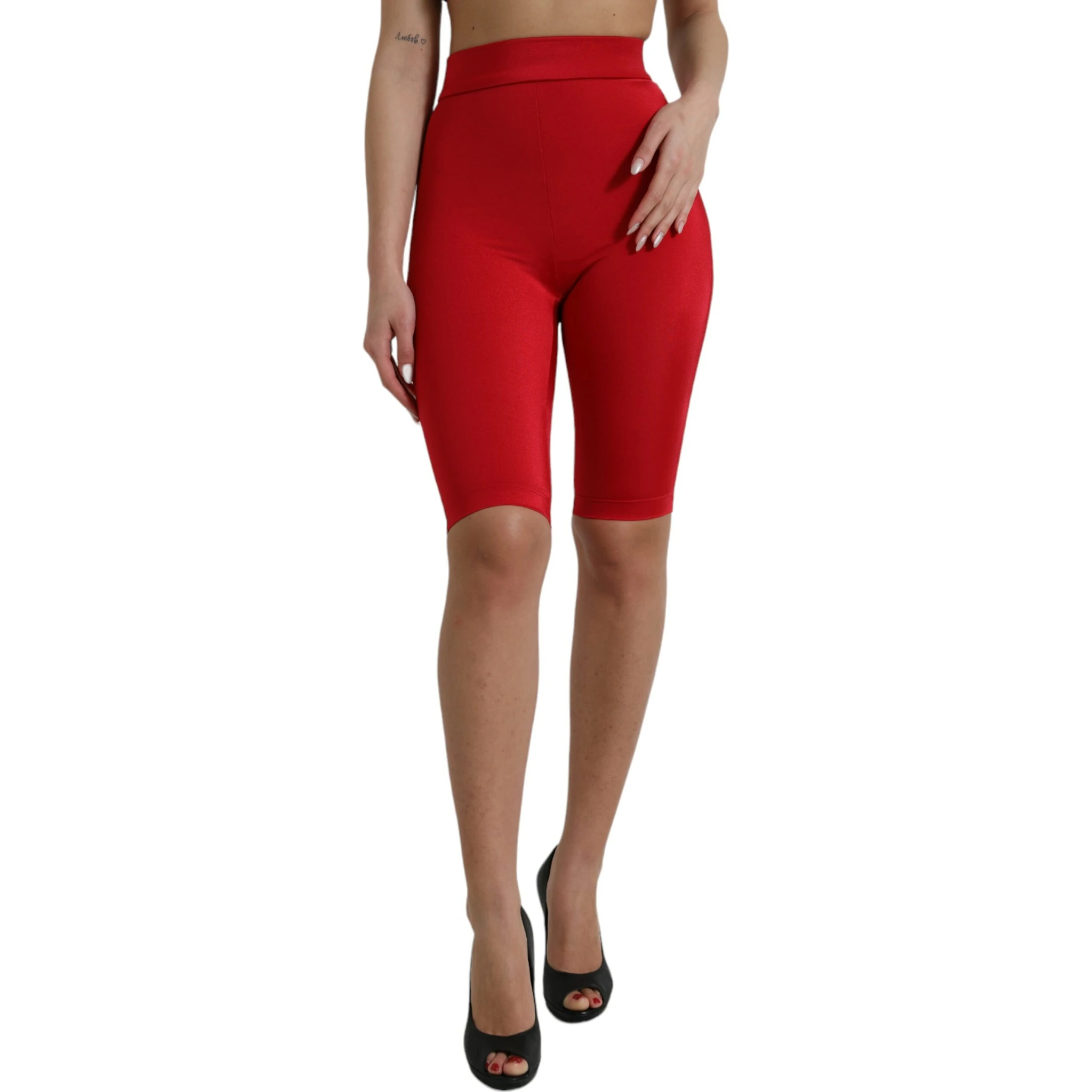 Red Stretch High Waist Cropped Leggings Pants