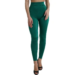 Green Nylon Stretch Slim Leggings Pants
