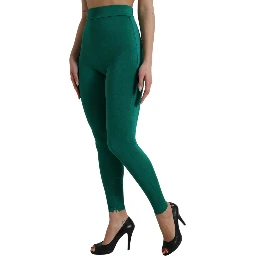 Green Nylon Stretch Slim Leggings Pants