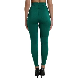 Green Nylon Stretch Slim Leggings Pants
