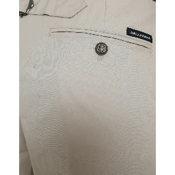 Beige Cotton High Waist Tapered Pants