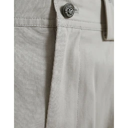 Beige Cotton High Waist Tapered Pants