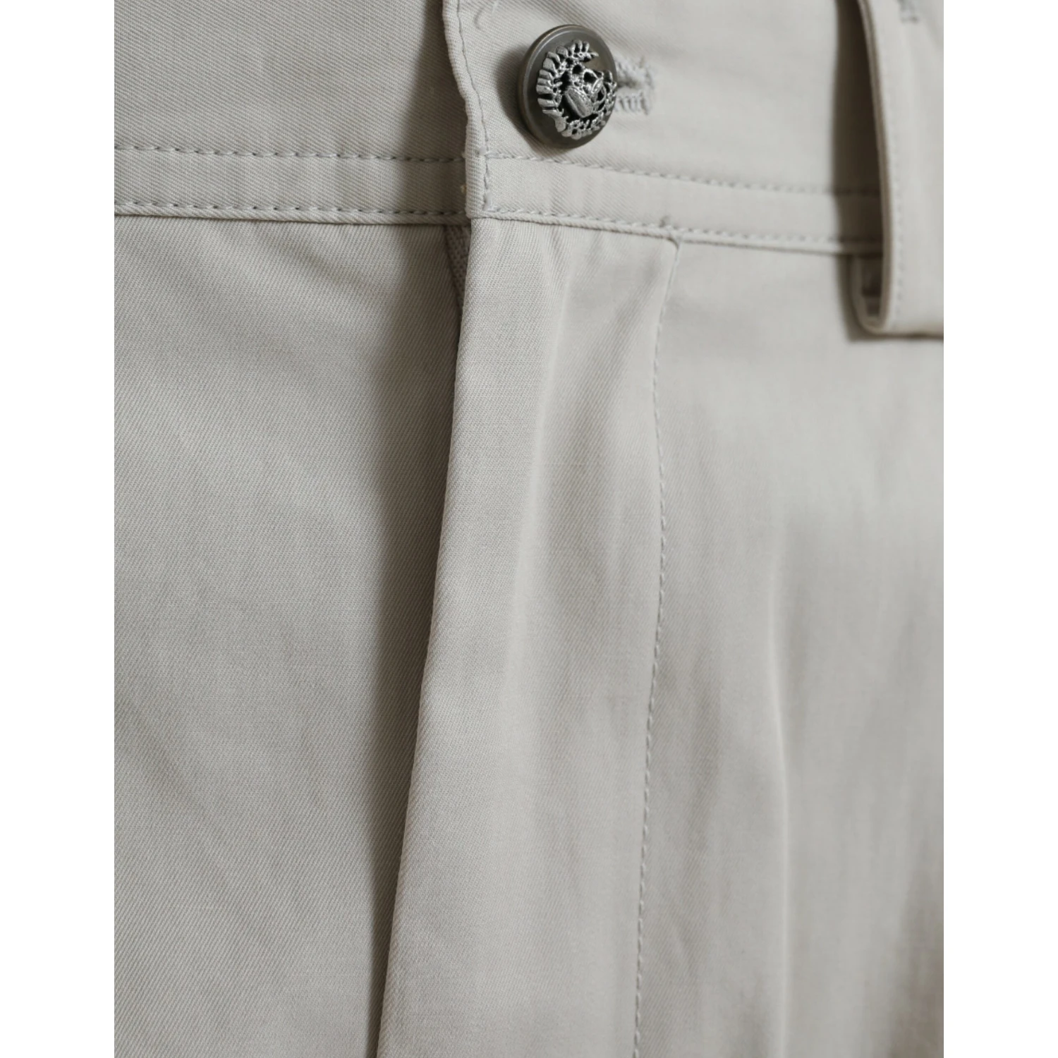 Beige Cotton High Waist Tapered Pants